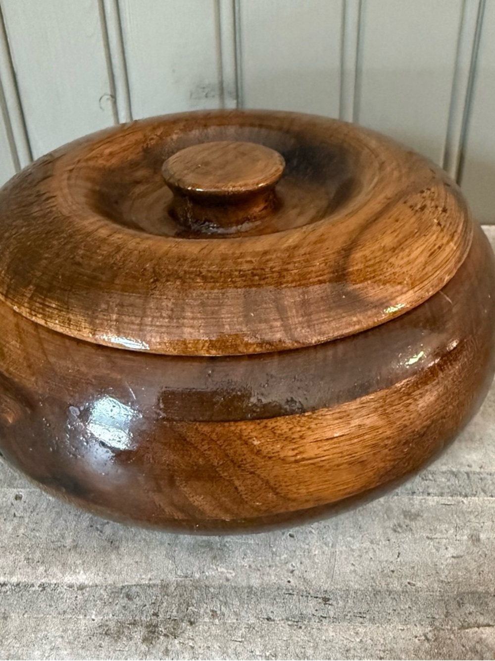 Vintage Hand Turned Wood Bowl Trinket Box With Lid Lidded Bowl Vintage Wood Jar